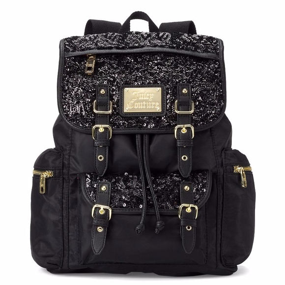 JUICY COUTURE School Backpack Bag Black Sequin NEW - Picture 1 of 5